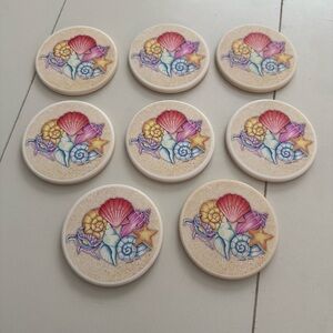 E. Rosenfeld Frank Vintage Cork-Backed Seashell  Ocean Beach Coasters - Set of 8